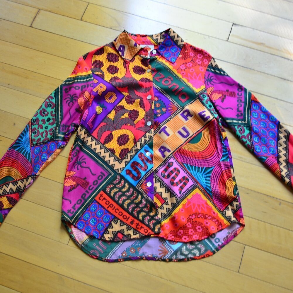 Farm Rio Dotted Patch Scarf Shirt Size XS